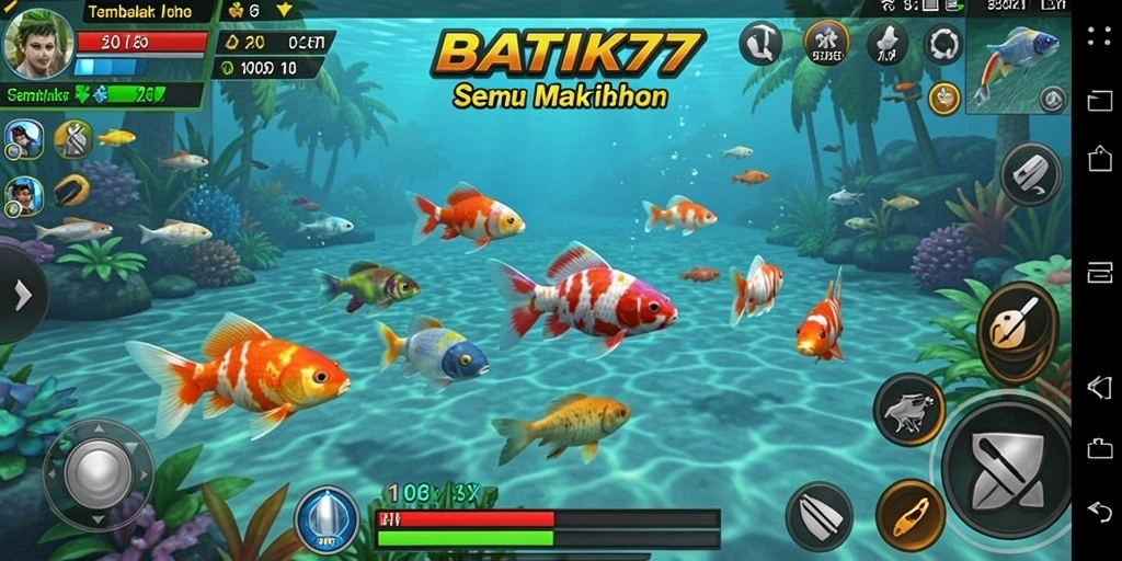 Tampilan gameplay menarik dalam BATIK77 dengan ikan berwarna-warni.