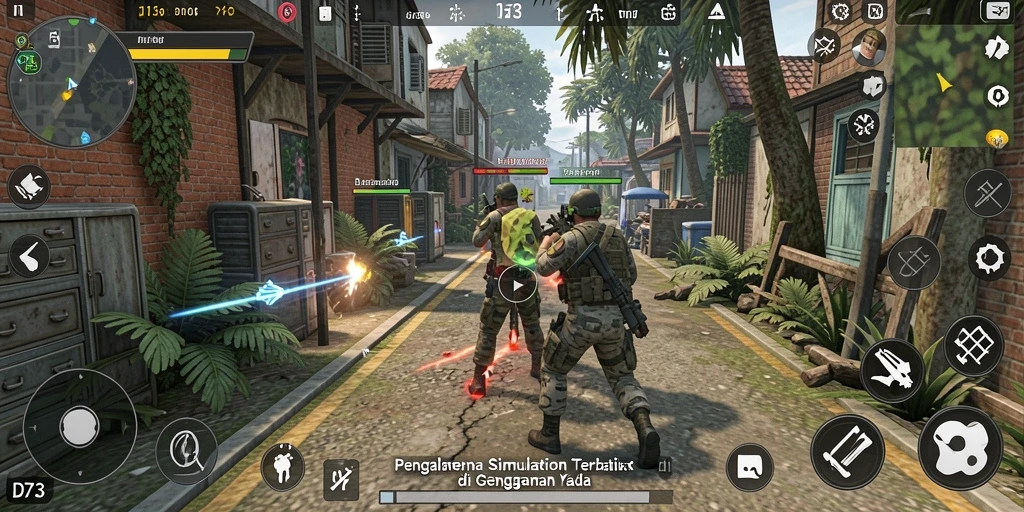 Tampilan gameplay D73 menampilkan lingkungan simulasi yang luas dan interaktif.