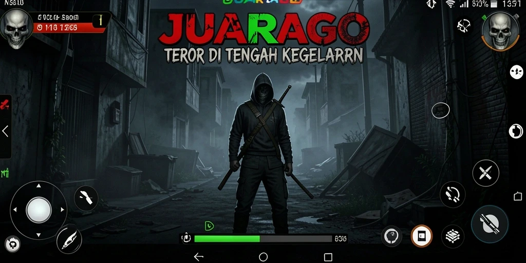 Screenshot gameplay JUARAGO menampilkan karakter di lokasi menyeramkan.