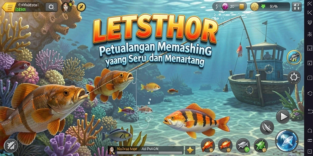 Screenshot gameplay LETSTHOR menampilkan pengalaman memancing yang mendebarkan.