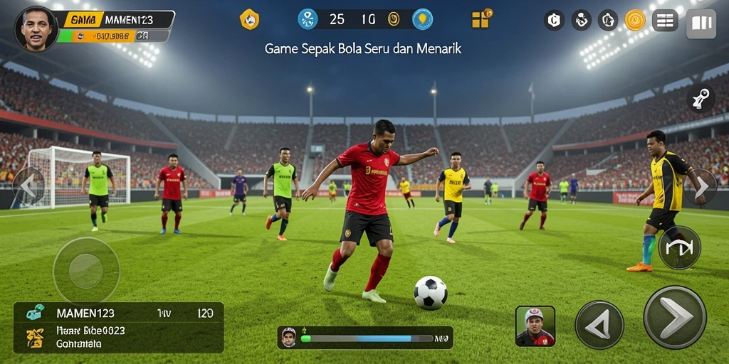 Tampilan gameplay MAMEN123 dengan aksi sepak bola yang mengesankan.
