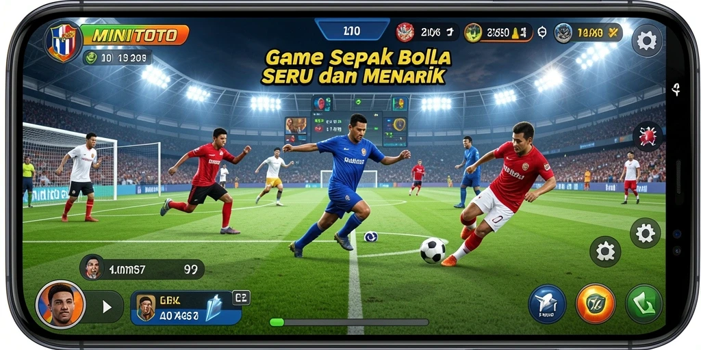 Screenshot gameplay seru di MINITOTO dengan aksi sepak bola yang mendebarkan.