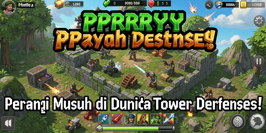 Tampilan gameplay menegangkan dari PPRRYY dalam Tower Defense.