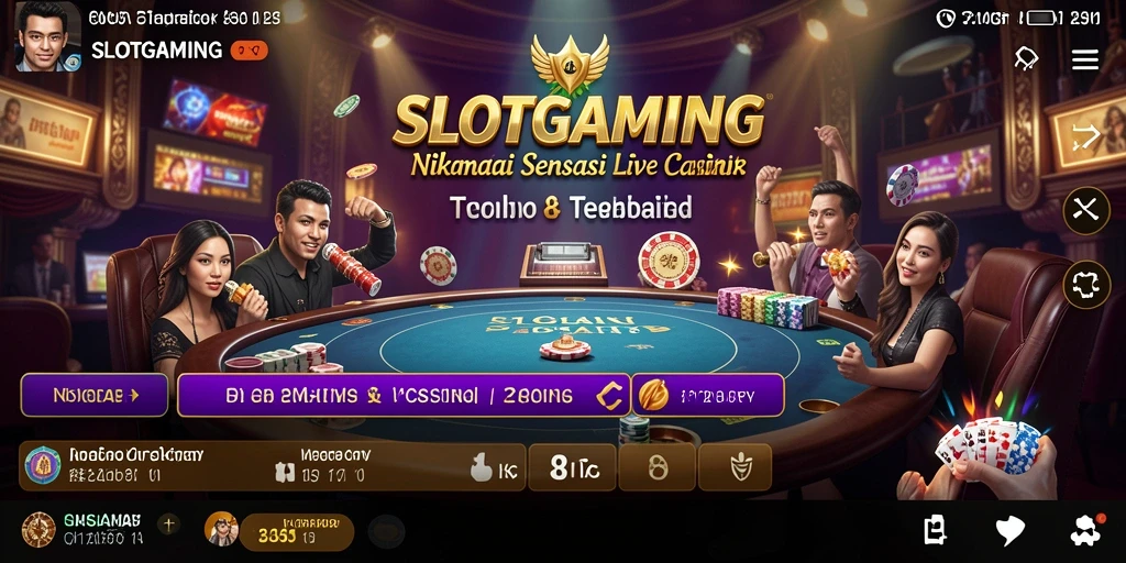 Screenshot gameplay SLOTGAMING menampilkan dealer langsung yang berinteraksi dengan pemain.