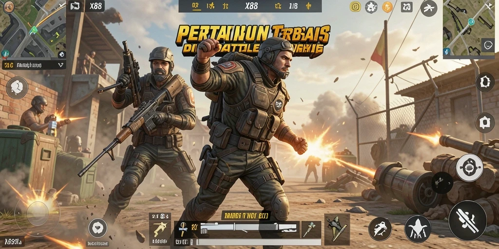 Tampilan aksi seru dari gameplay X88 dalam pertempuran Battle Royale.